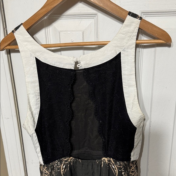 Free People Floral Batik Open Lace Back Black Gold High Low Dress - Picture 7 of 10